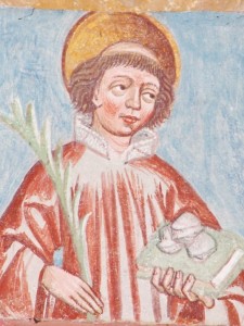 Der Heilige Stephanus mit Palme, Buch und Steinen