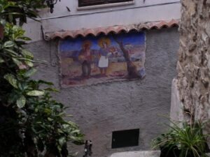 Apricale. Dorf im Hinterland der italienischen Riviera. Wandmalerei