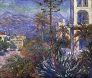 Bordighera. Villen gemalt von Claude Monet 1884. (Kunstdruck). Urlaub an der italienischen Riviera im Ferienhaus in Ligurien